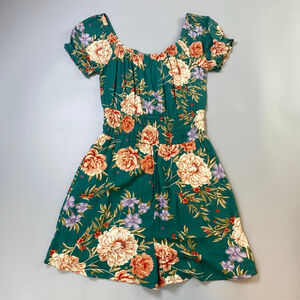 American Eagle Romper Womens XXS Green Floral Rayon Feminine Summer Cute Pockets